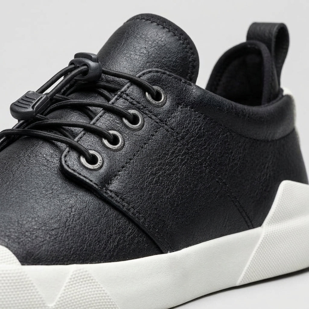 Men's Lace-Up Leather Casual Sneakers - Low Top - Round Toe - Flat Sole