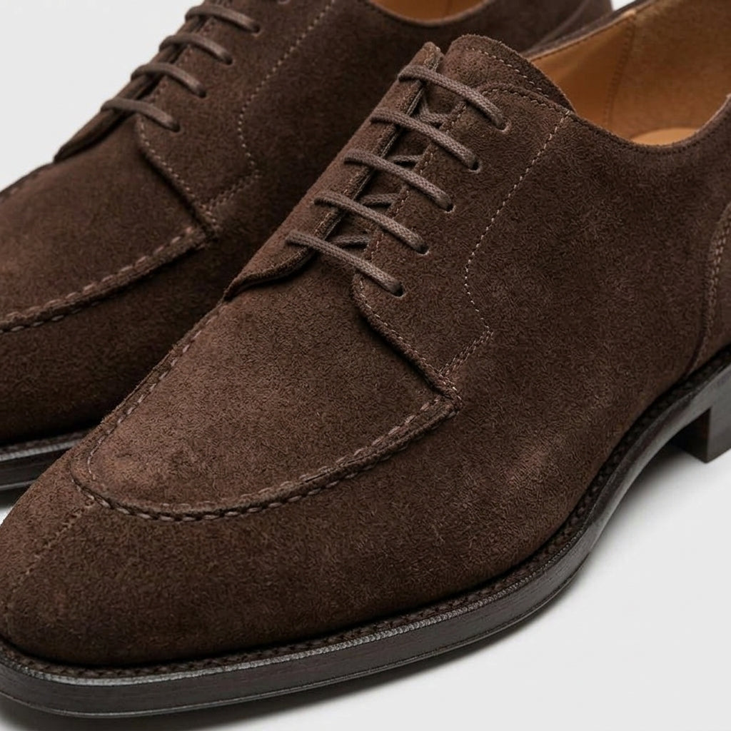 Men's Suede Derby Oxfords - Moc Toe - Lace-Up Closure