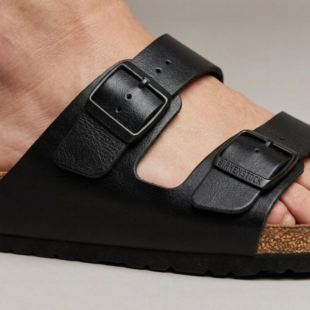 Men's Sandals Double Buckle Cork Footbed Flat Slides