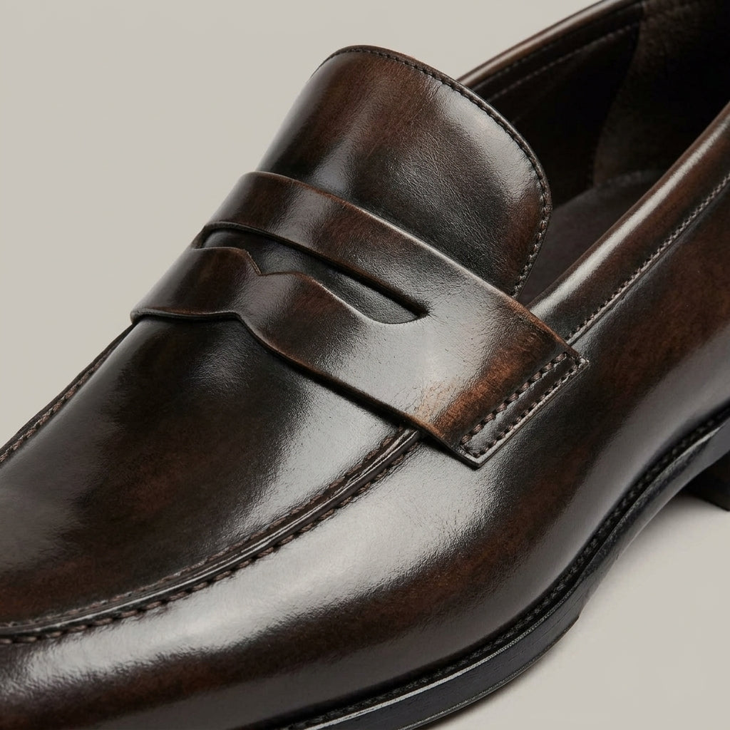 Men's Loafers Square Toe Slip-On Glossy Black Penny Loafer Style