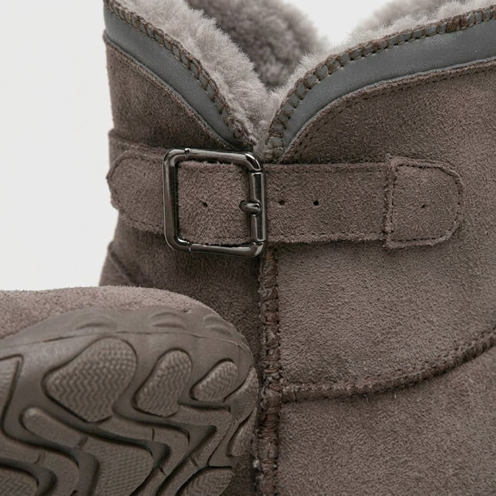 Men's Suede Ankle Boots with Fleece Lining and Buckle Strap