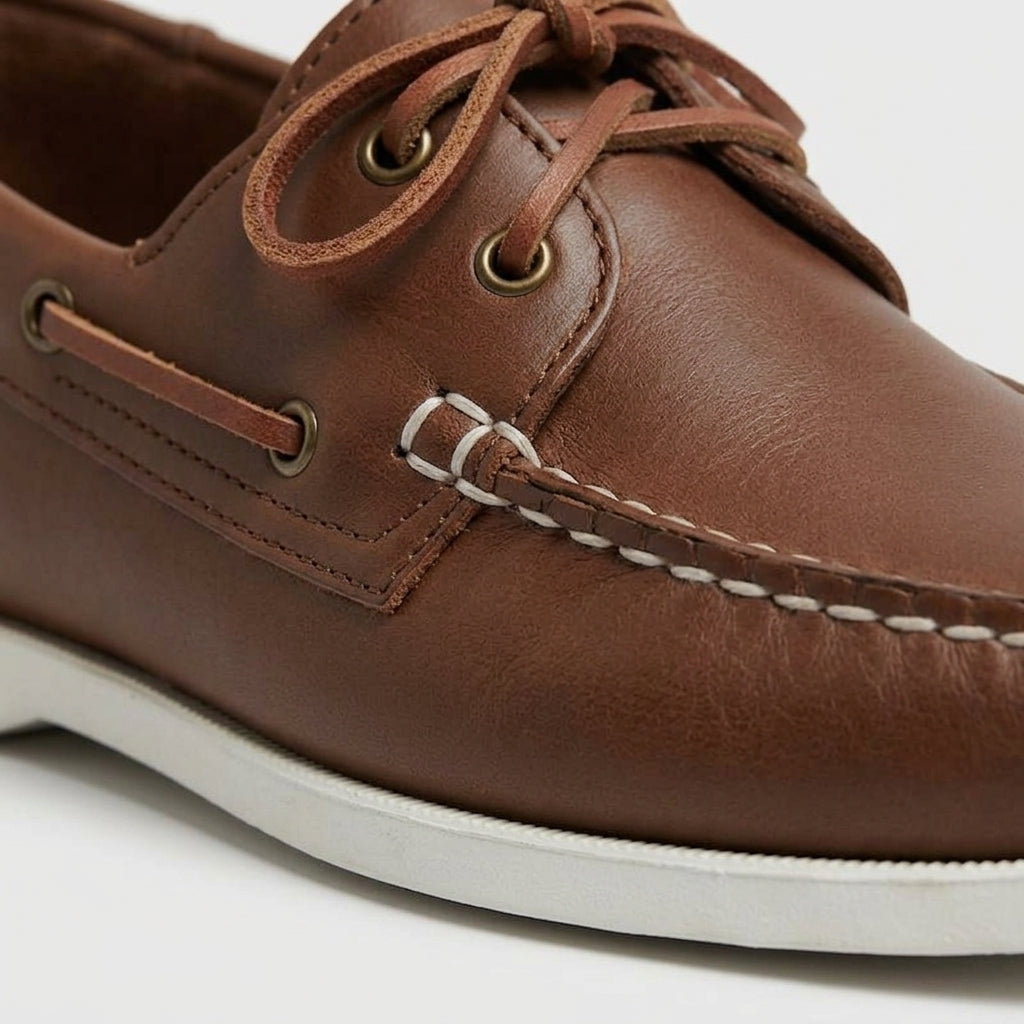 Men's Leather Boat Shoes with Lace-Up Closure and Moc Toe
