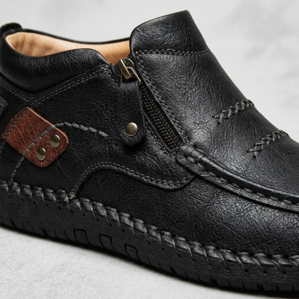 Men's Zip-Up Mocktoe Ankle Boots with Hand-Stitched Moc Toe