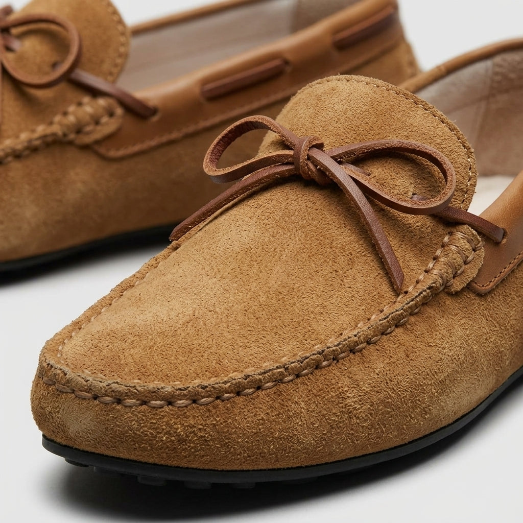 Men's Loafers Suede Moccasin Bow Lace Driving Penny Loafers