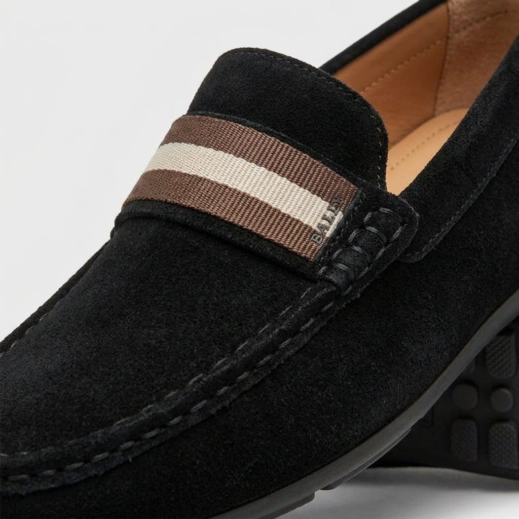 Men's Suede Slip-On Loafers with Moc Toe and Woven Strap Detail