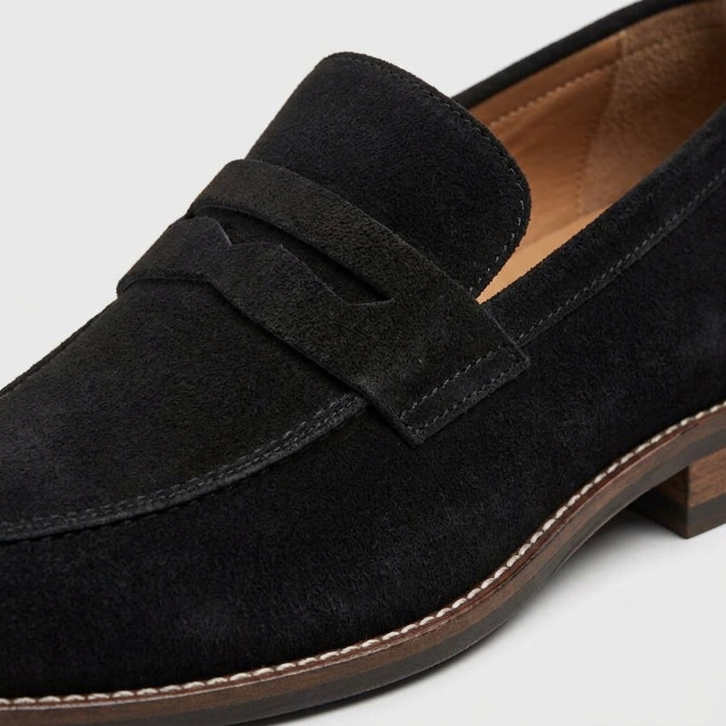 Men's Penny Loafers Suede Leather Slip-On Rounded Toe