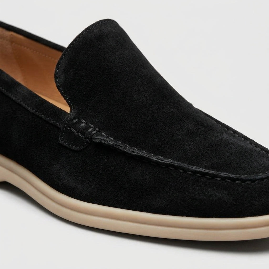 Men's Suede Slip-On Loafers with Apron Toe and Contrast Sole