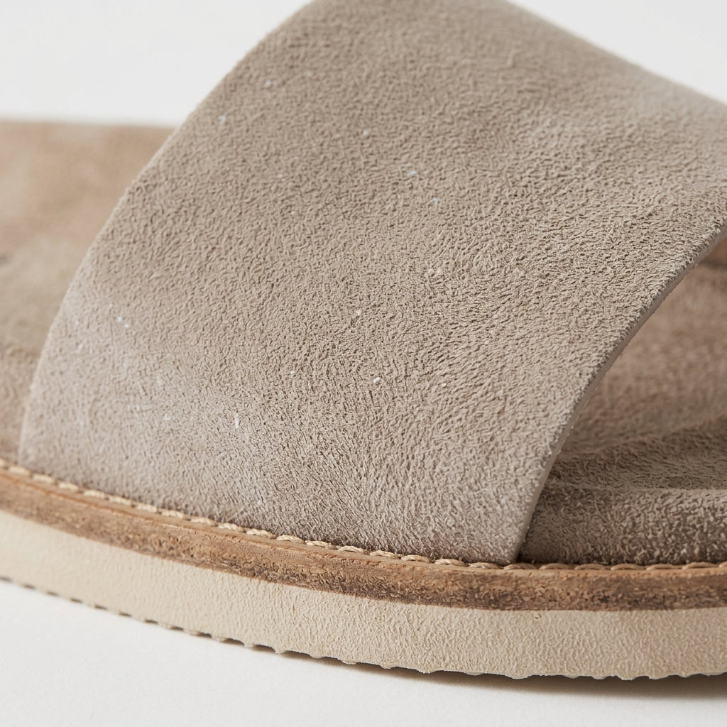 Men's Suede Slide Sandals with Wide Strap and Stitched Trim