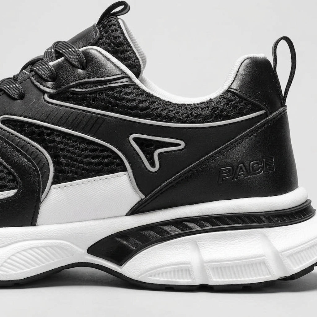 Men's Chunky Lace-Up Sneakers with Perforated Mesh Upper and Rubber Sole