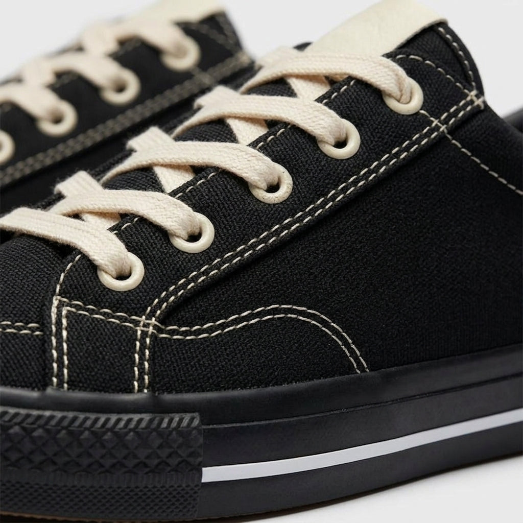 Men's Low-Top Sneakers - Lace-Up Canvas - Ribbed Sole