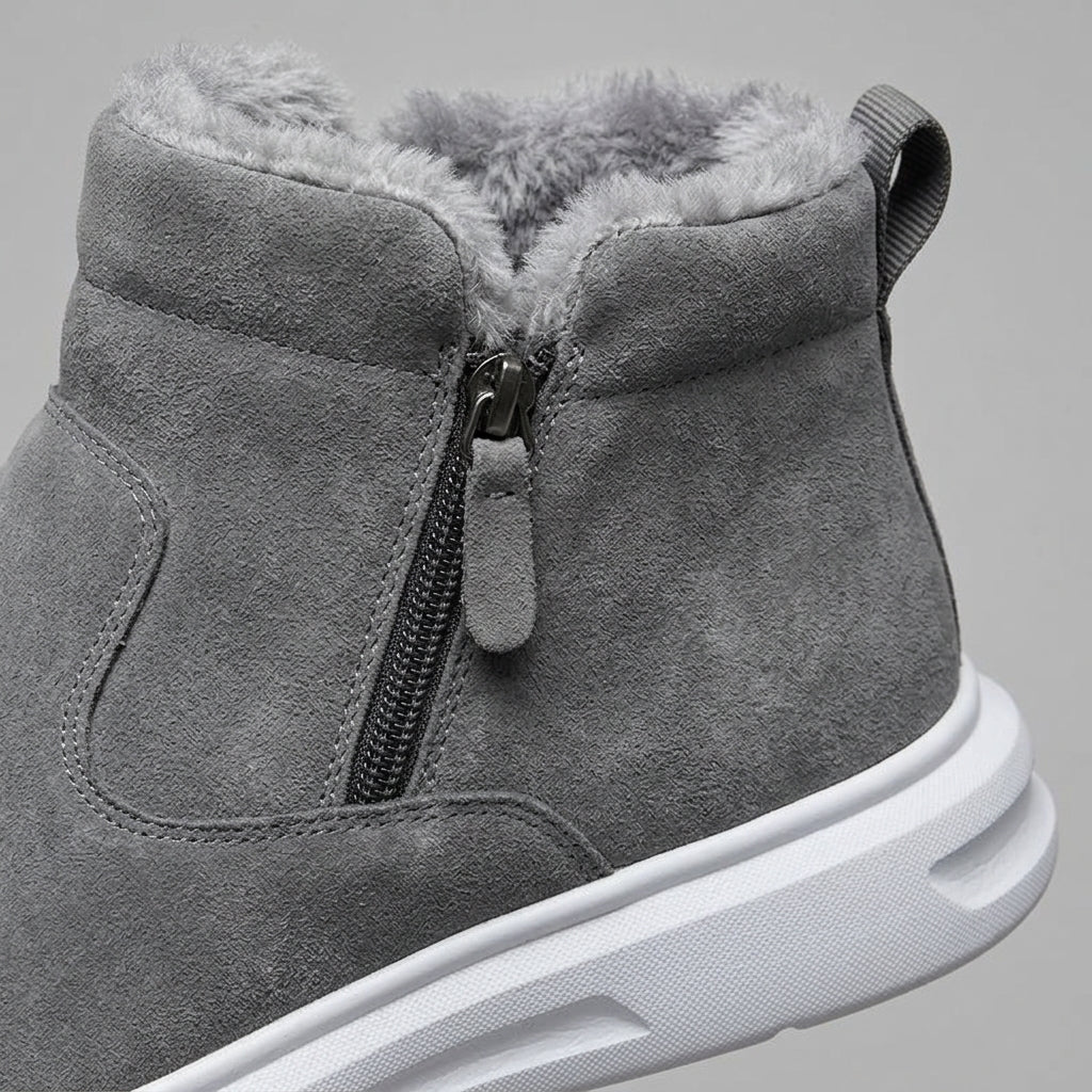 Men's Ankle Boots - Fur-Lined - Side Zip - Rounded Toe - Flat Sole