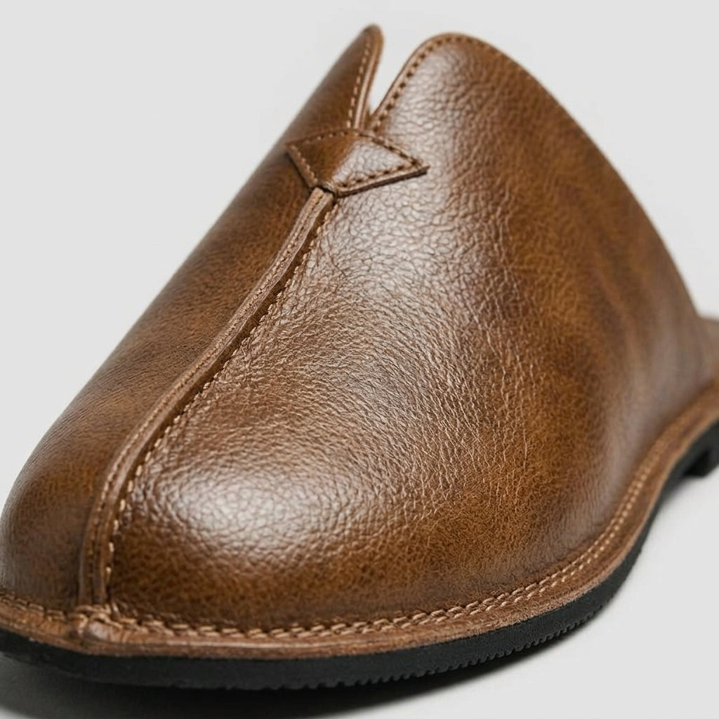 Men's Leather Slippers Closed-Toe Buckle Strap Flat Sole