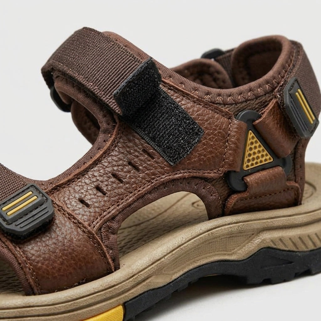 Men's Closed-Toe Sport Sandals with Genuine Leather Straps