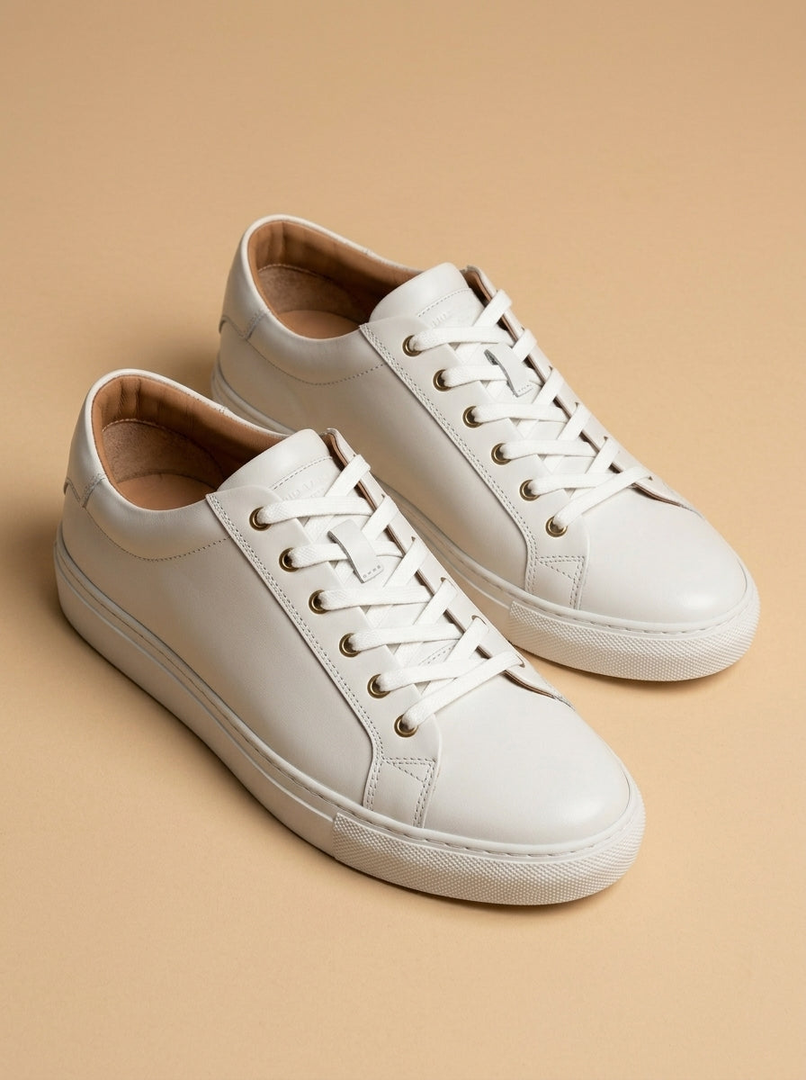 Men’s Classic White Sneakers – Minimalist Lace-Up Casual Shoes