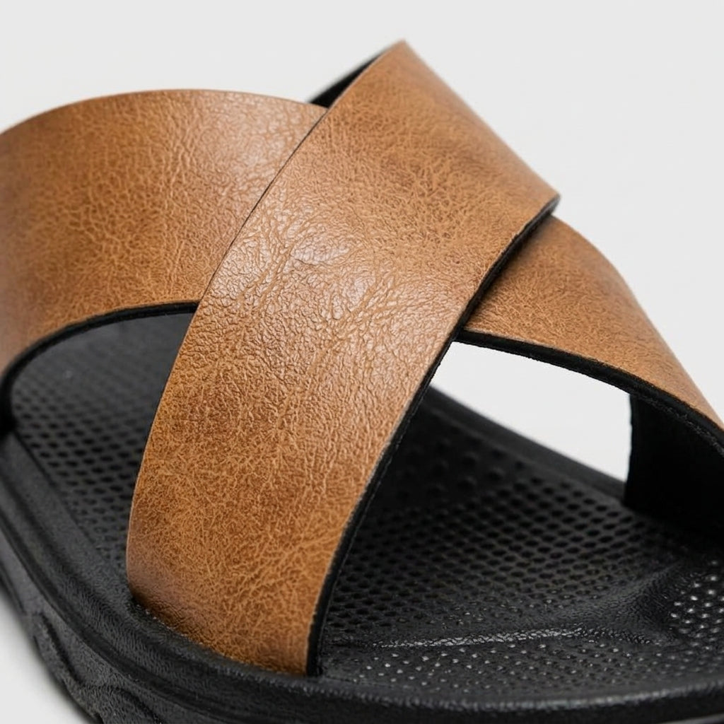 Men's Open Toe Crisscross Slide Sandals with Textured Footbed