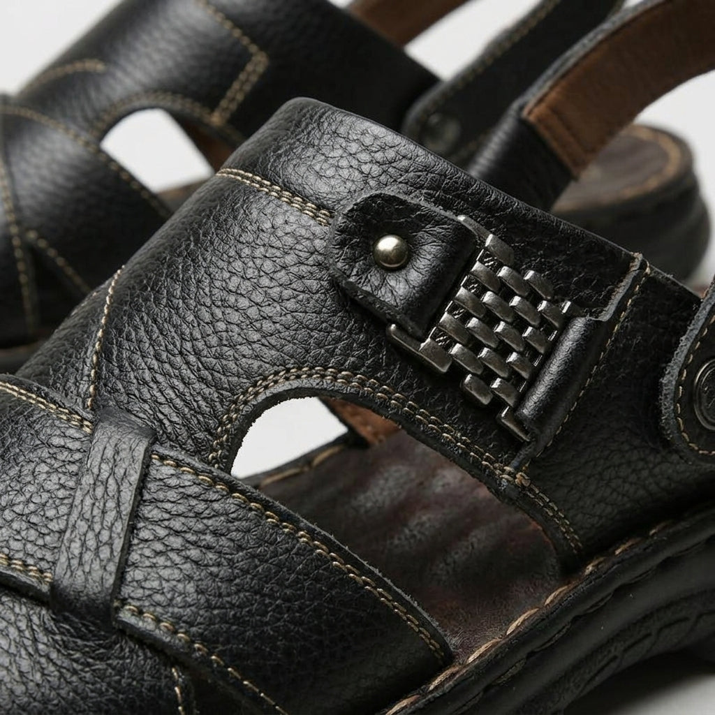 Men’s Open-Toe Strap Sandals with Adjustable Ankle Strap - Textured Sole