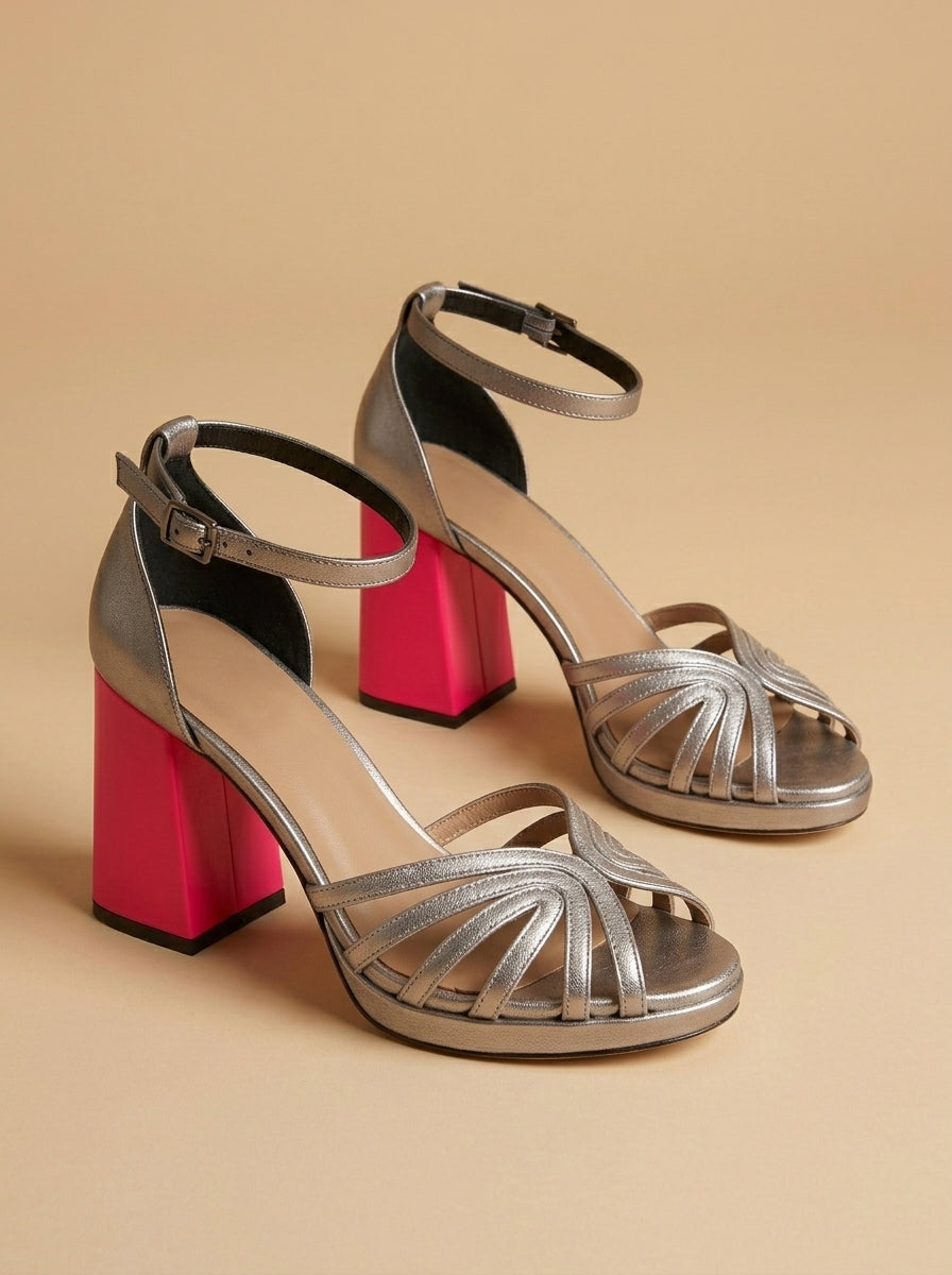 Women’s Open Toe Sandals with Block Heel and Ankle Strap Buckle