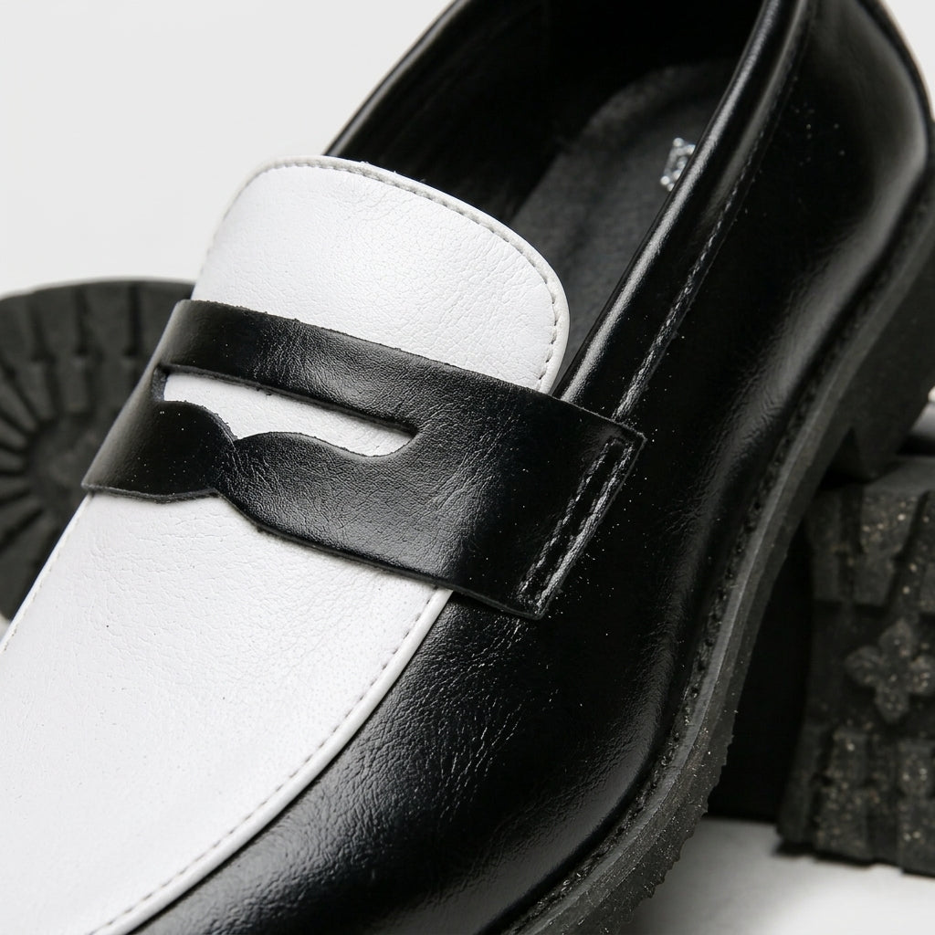 Men's Penny Loafers - Slip-On Rounded Toe with Contrast Panel