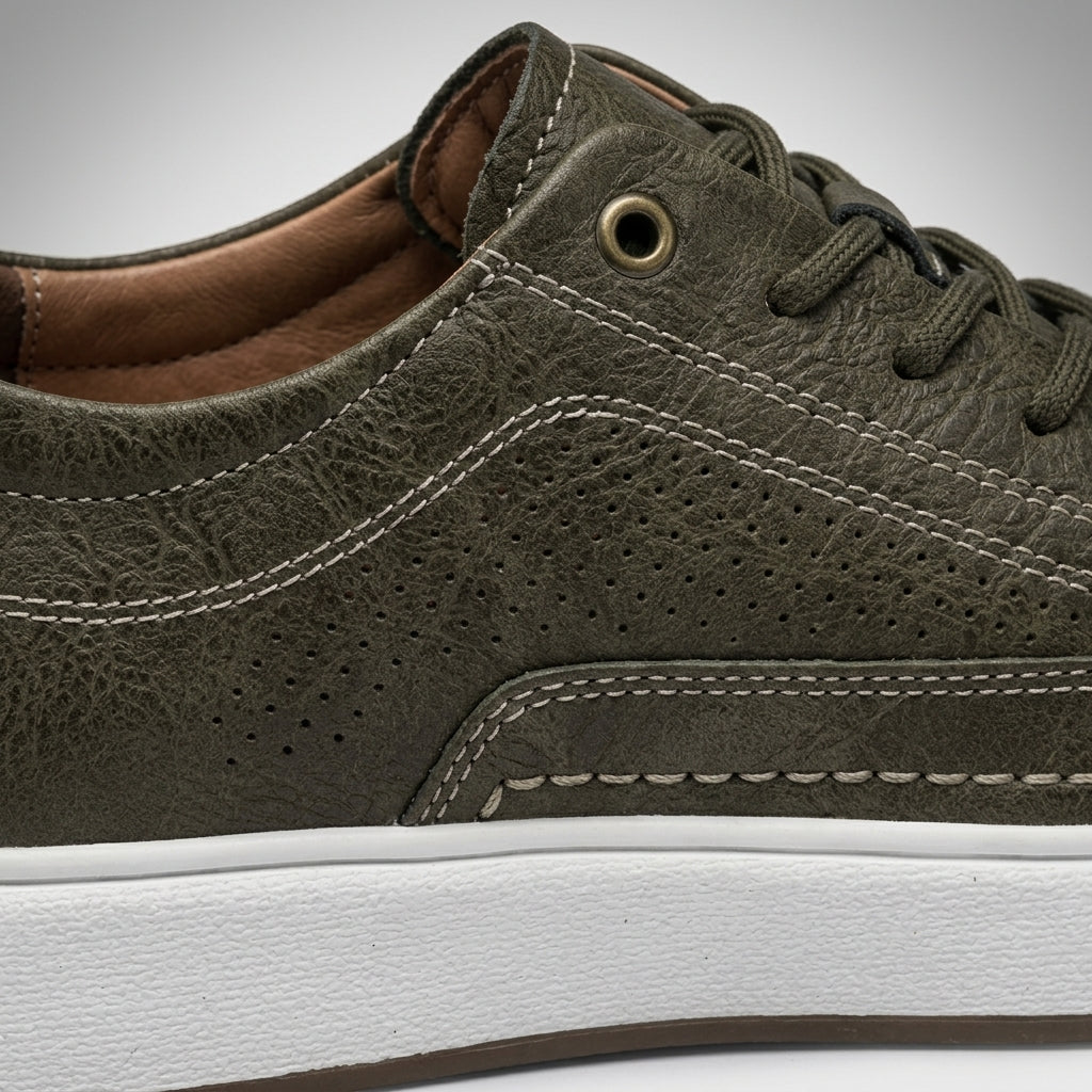 Men's Sneakers Leather Lace-Up Low-Top White Sole