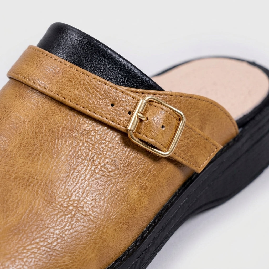 Men's Closed Toe Clogs with Buckle Strap and Slip-On Style