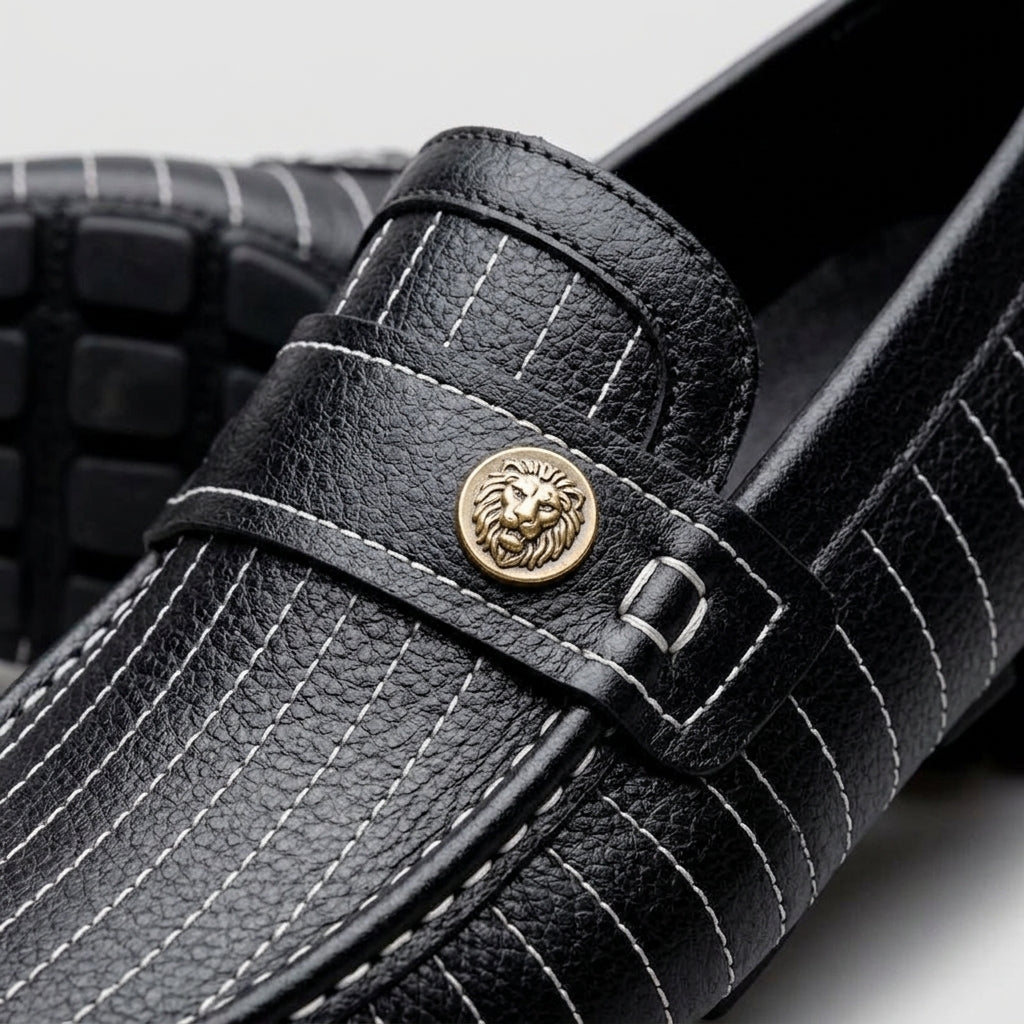 Men's Leather Penny Loafers Slip-On Moccasins - Pinstripe Pattern