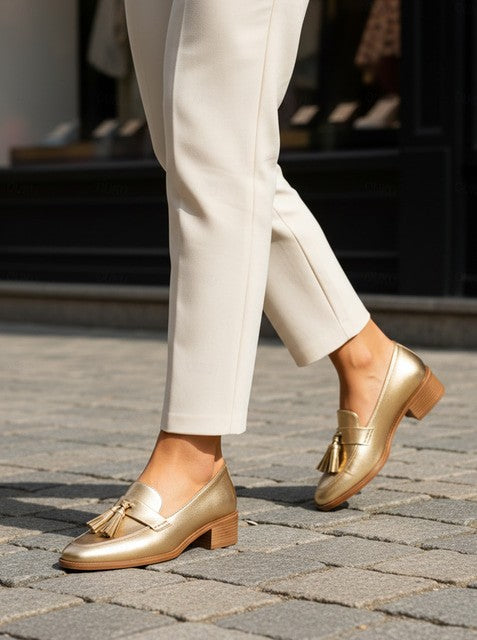 Women’s Tassel Loafers with Rounded Toe and Low Block Heel
