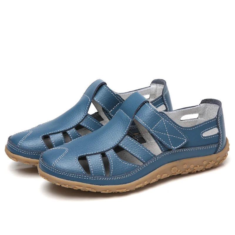 Women's Fisherman Sandals - Hook Loop Closure - Cut-out Design