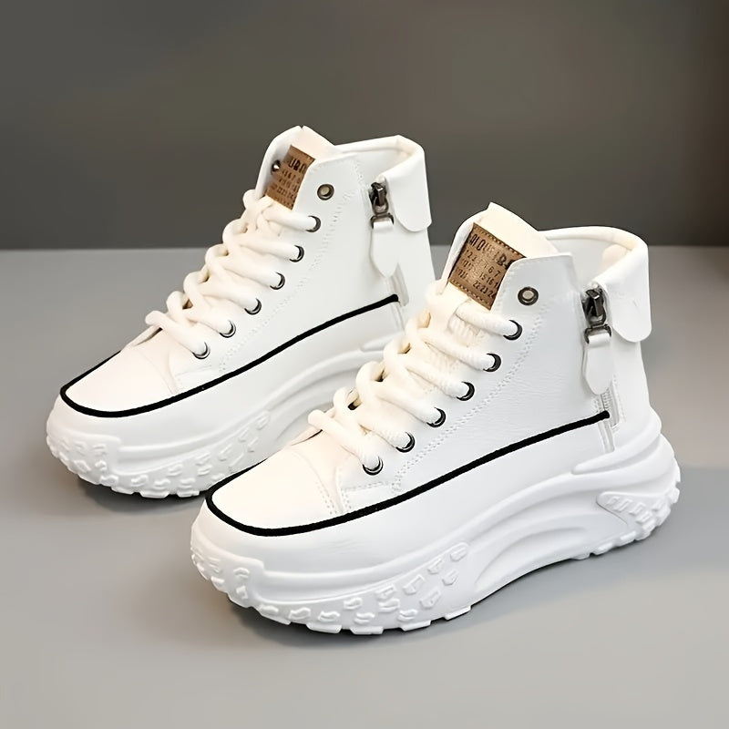 Women’s Rounded Toe High-Top Platform Sneakers with Lace-Up Closure and Side Zip