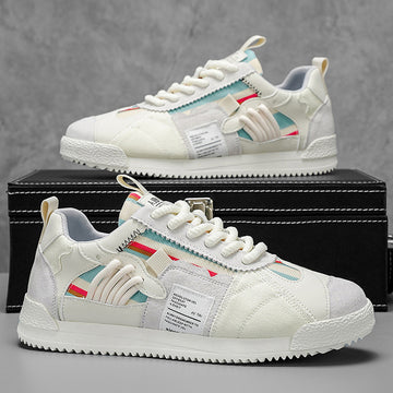 Men's Lace-Up Low-Top Sneakers with Mixed Panel Upper and Rubber Sole