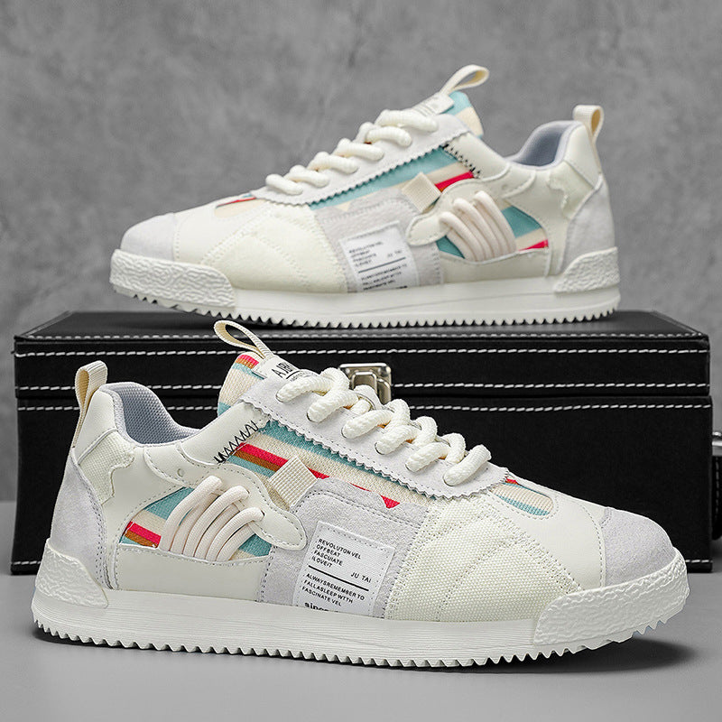 Men's Lace-Up Low-Top Sneakers with Mixed Panel Upper and Rubber Sole