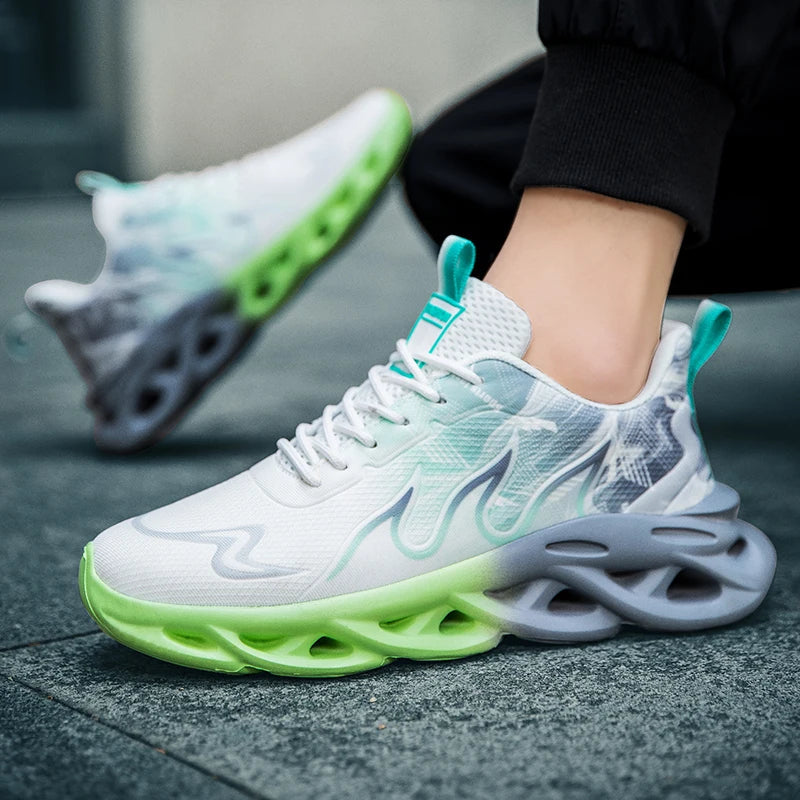 Men's Low Top Sneakers - Lace-Up Mesh Upper - Blade Sole Unit