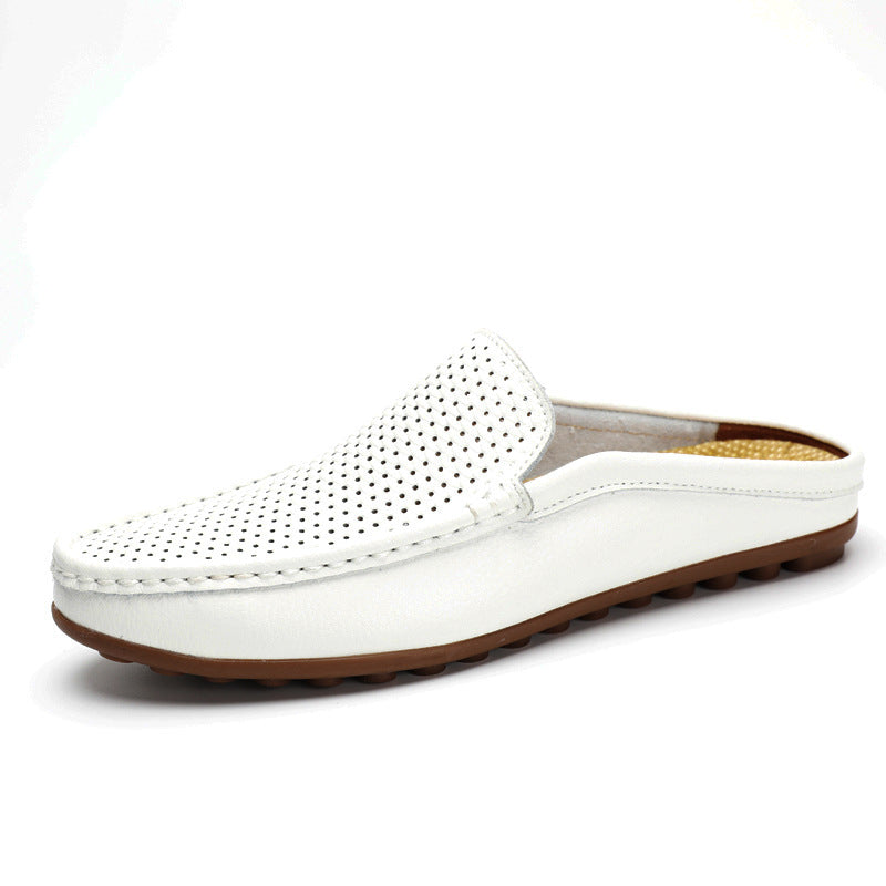 Men's Slip On Loafers Mule – Open Back Half Shoe with Perforated Upper