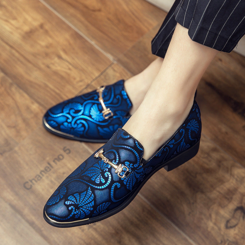 Men's Slip-On Loafers - Pointed Toe - Floral Print Upper - Metal Bit Hardware