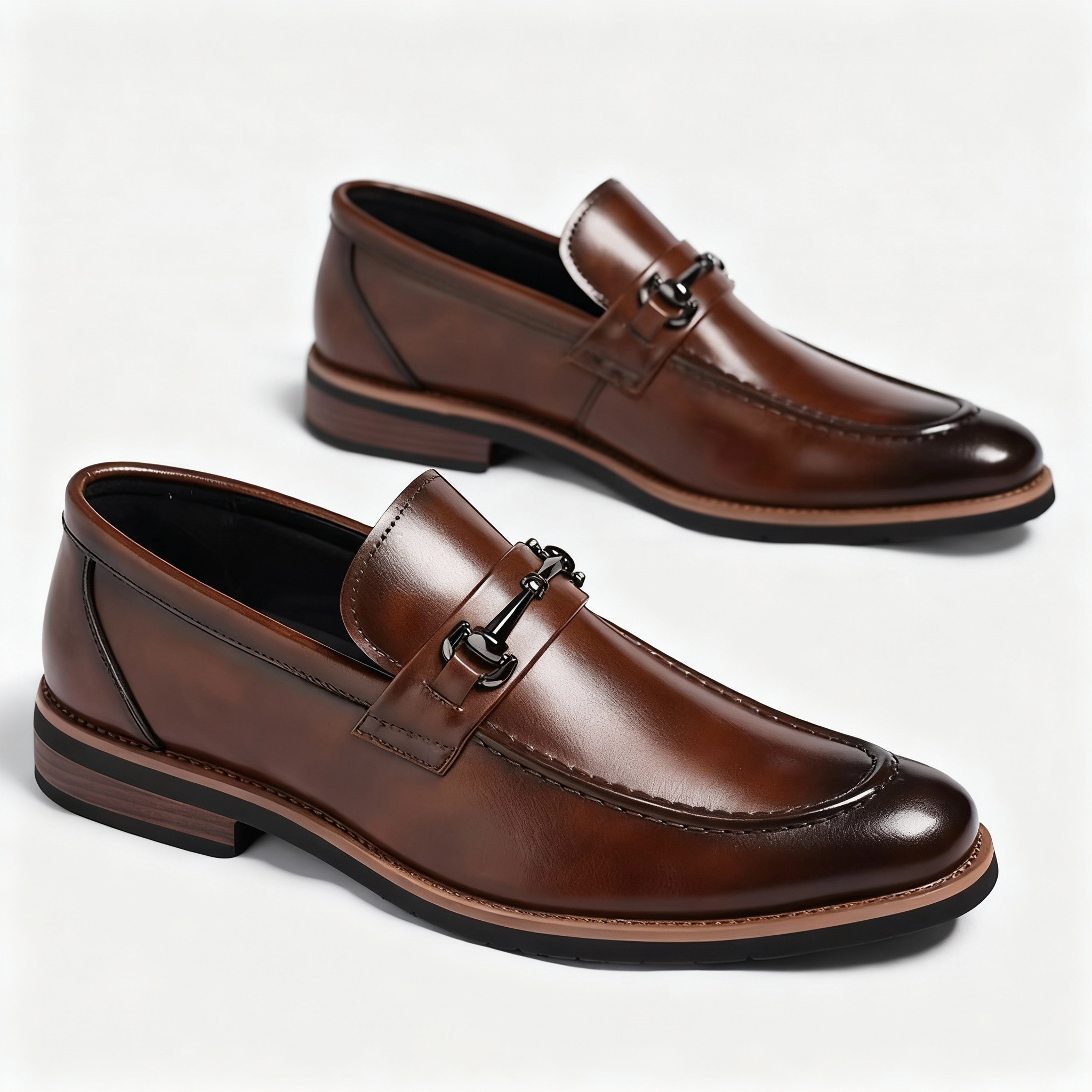 Men's Leather Horsebit Penny Loafers - Slip-On - Moc Toe - Low Heel