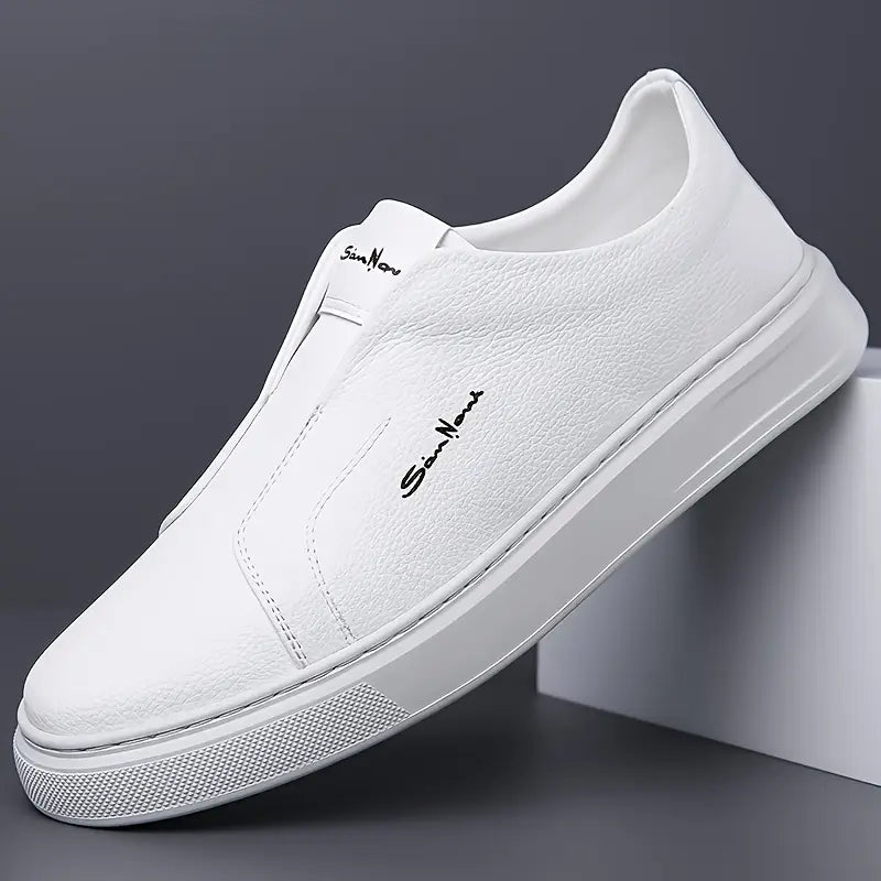 Men's Slip-On Round Toe Leather Sneakers - Low Top