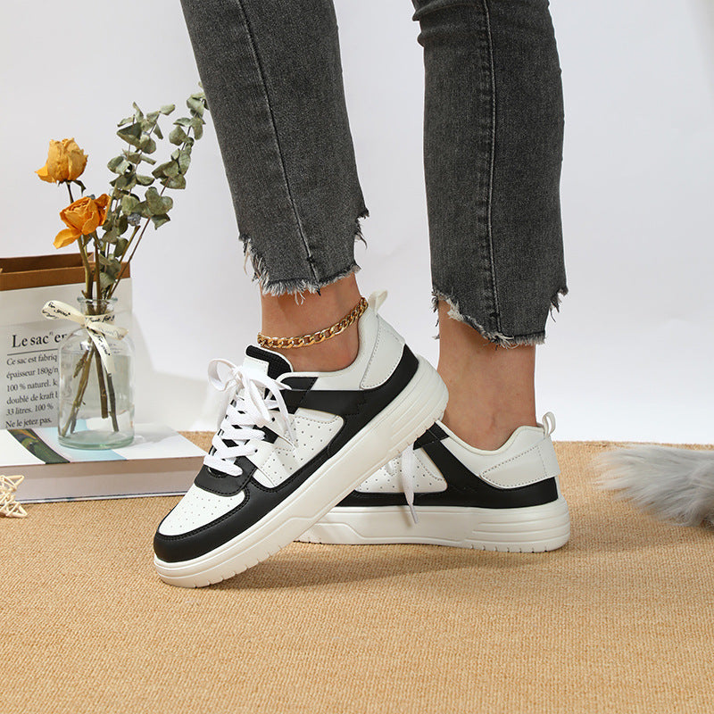 Women's Lace-Up Platform Sneakers - Low Top - Perforated Panel - Chunky Sole
