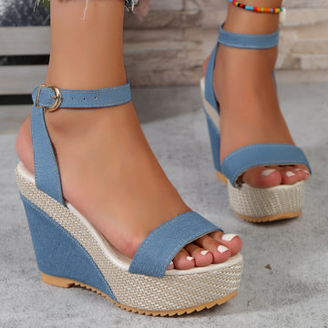 Women's Espadrille Platform Wedge Sandals - Ankle Strap - Open Toe - Buckle