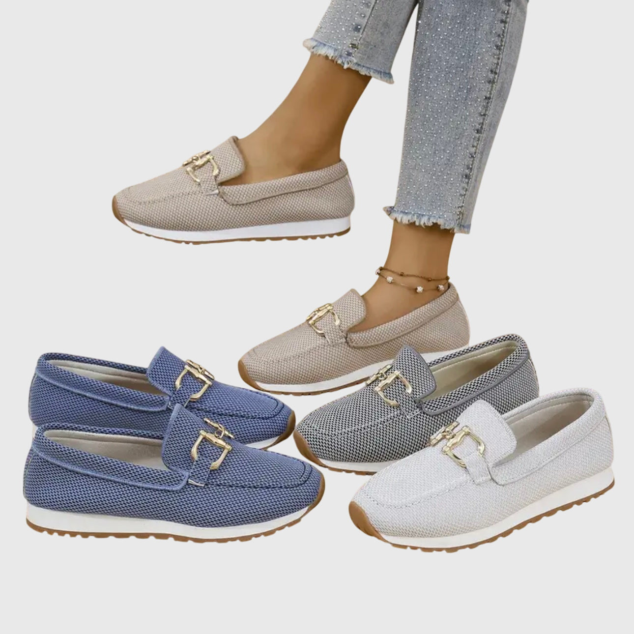 Women’s Almond Toe Slip-On Sneakers with Metal Bit Detail and Textured Rubber Sole