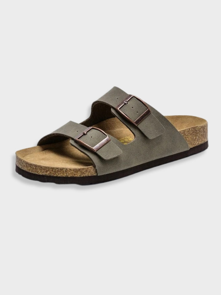 Men’s Two-Strap Buckle Sandals with Open Toe and Flat Sole