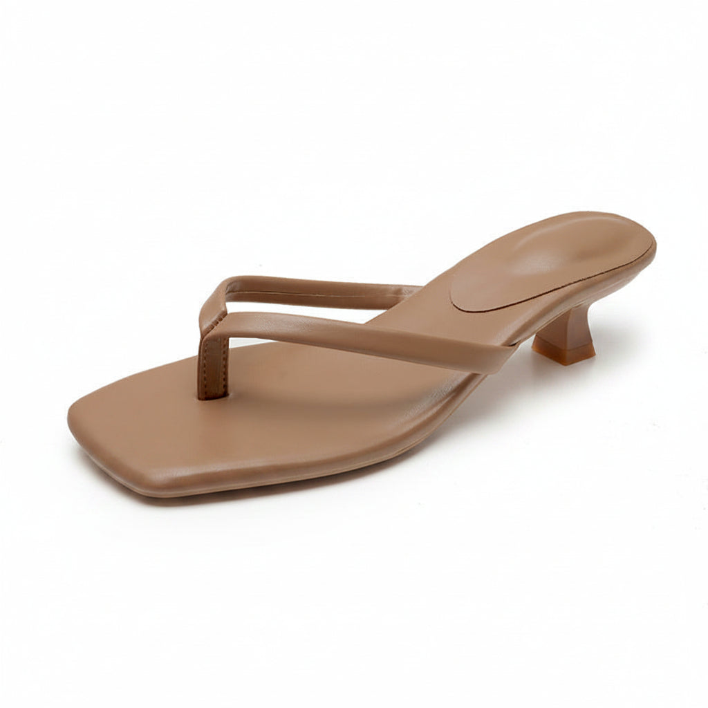 Women's Square Toe Thong Heeled Sandals with Sculptured Low Heel