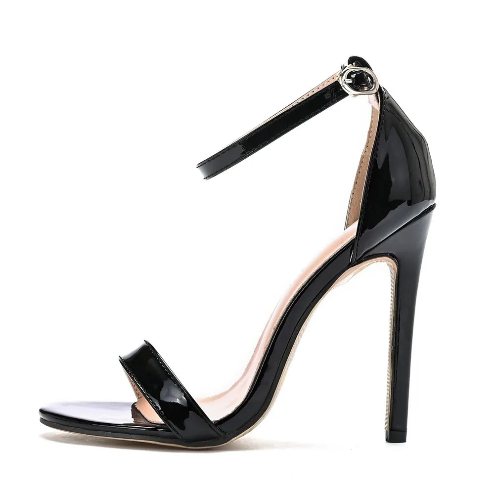 Women's Open Toe Ankle Strap Heeled Sandals - Single Toe Band - Stiletto Heel - Patent Upper