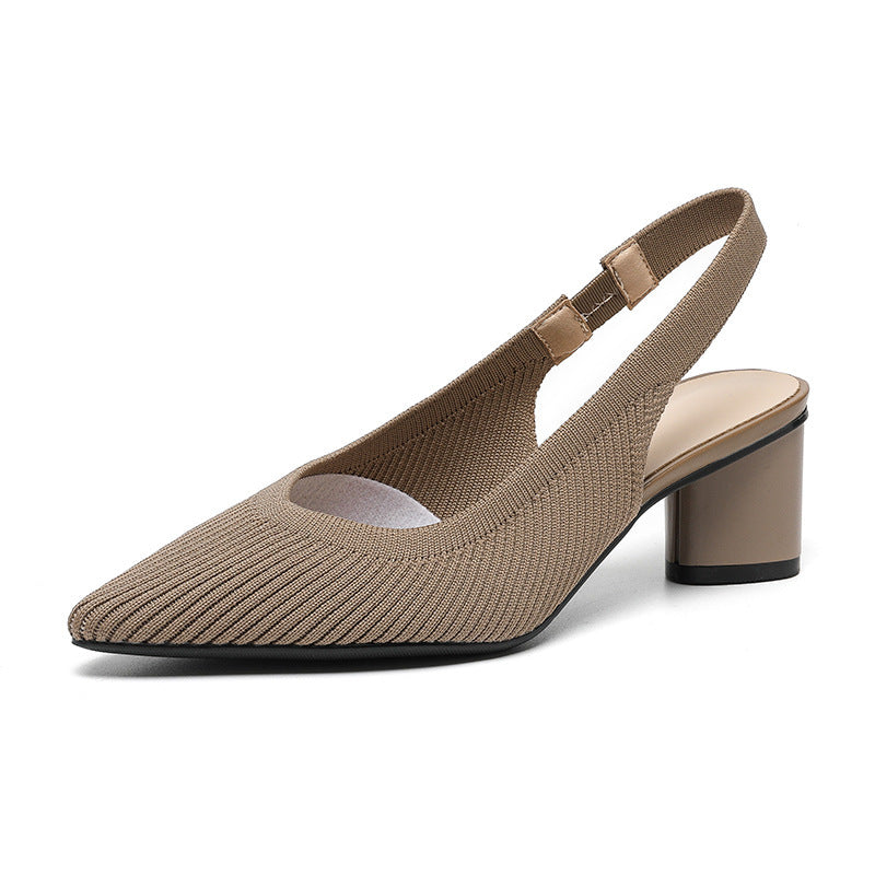 Women's Slingback Heels - Pointed Toe - Block Heel - Knit Upper