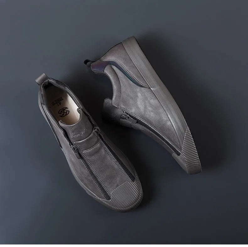 Men’s Low-Profile Zip Sneakers with Almond Toe and Textured Sole
