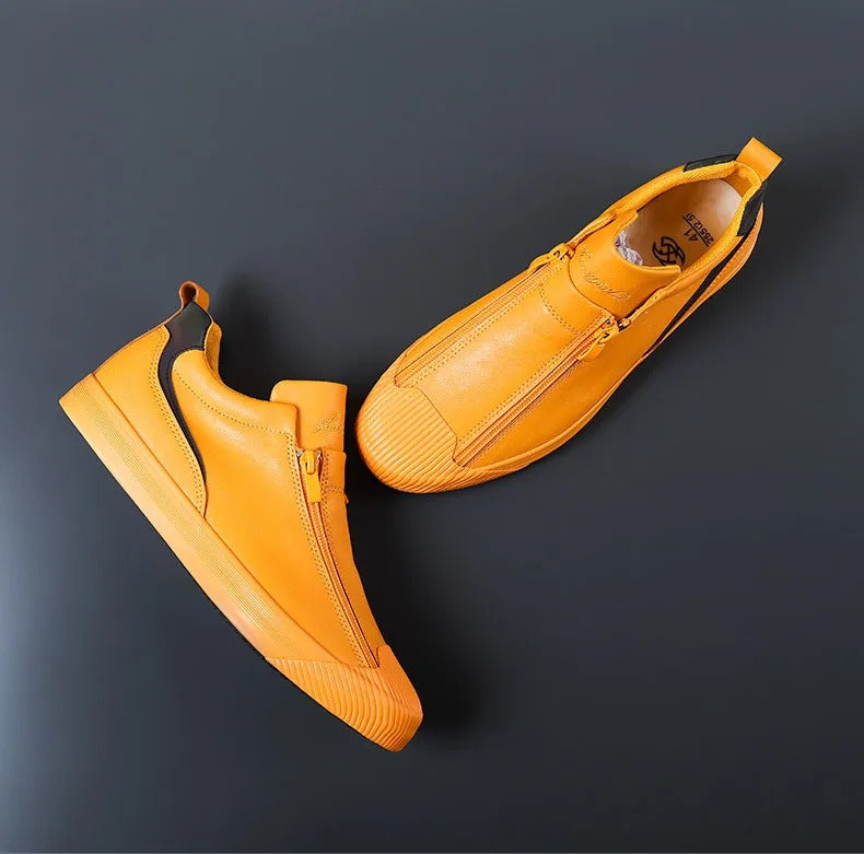 Men’s Low-Profile Zip Sneakers with Almond Toe and Textured Sole