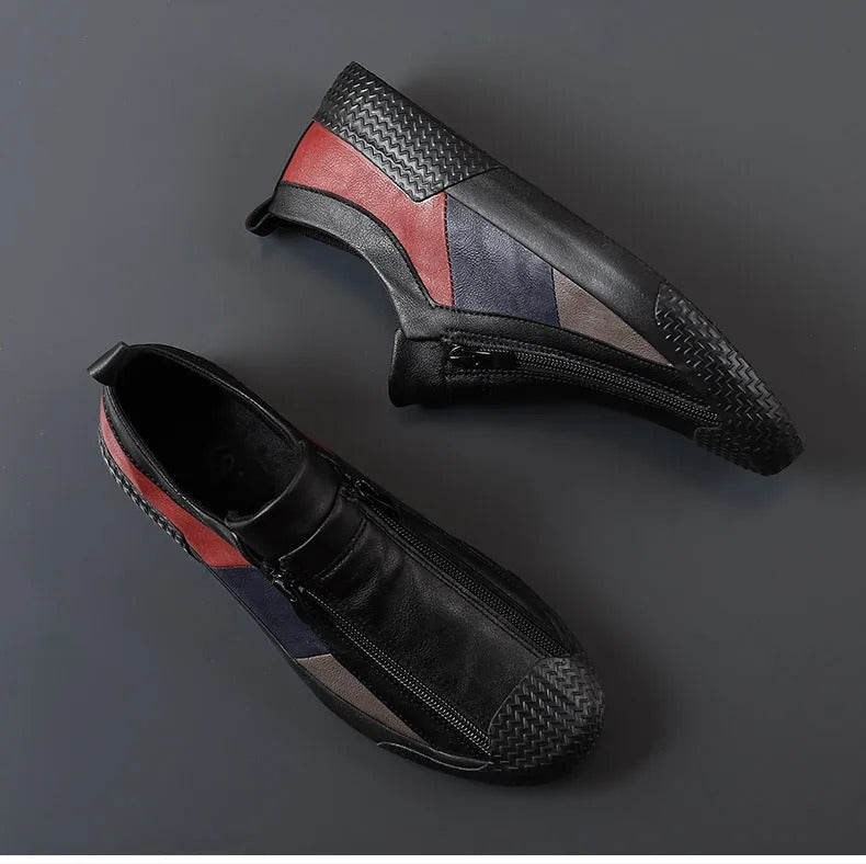 Men’s Zip-Front Slip-On Sneakers with Almond Toe and Textured Sole