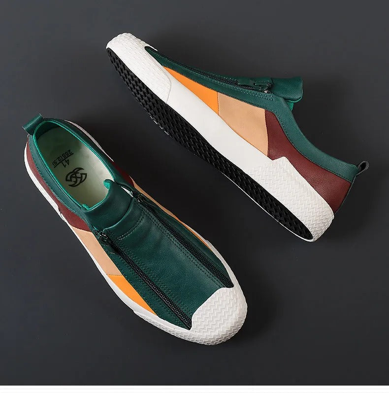 Men’s Zip-Front Slip-On Sneakers with Almond Toe and Textured Sole