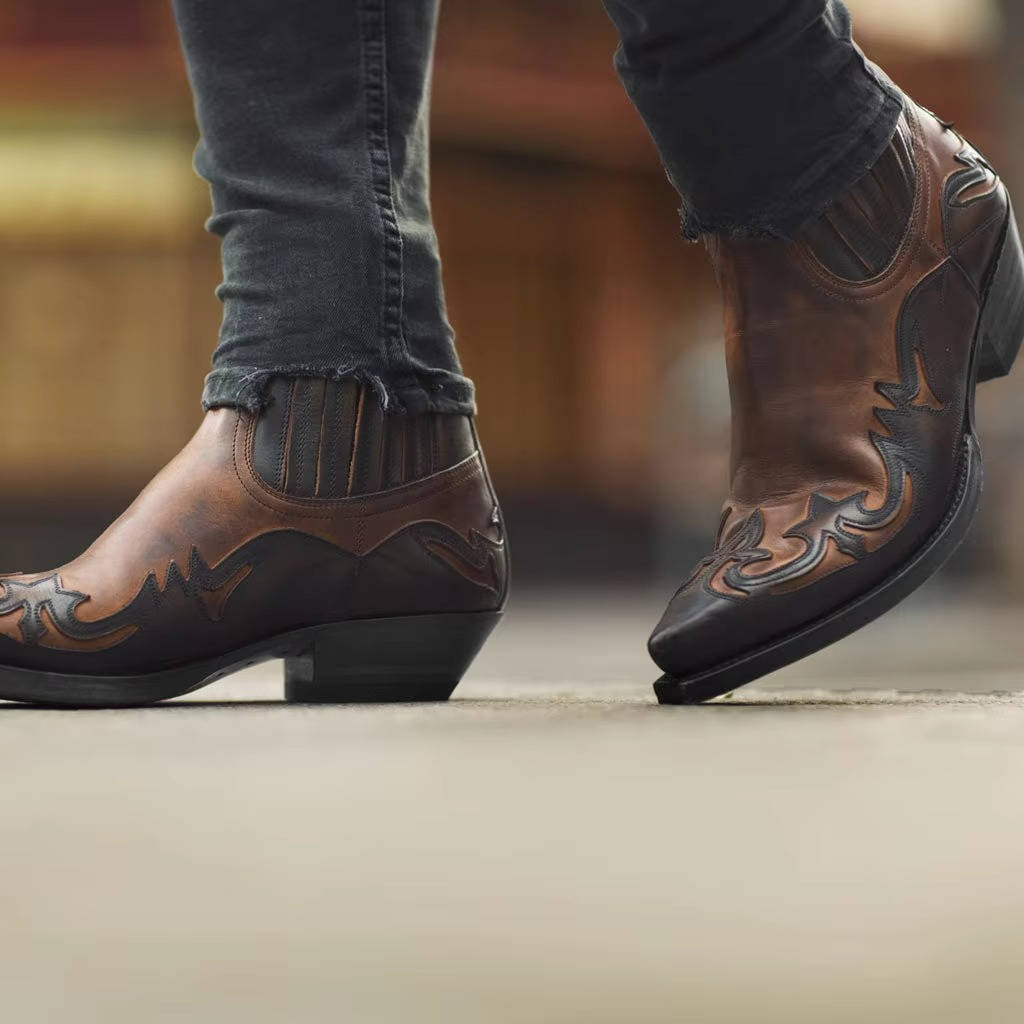 Women’s Western-Style Ankle Boots with Elastic Side Panels and Block Heel