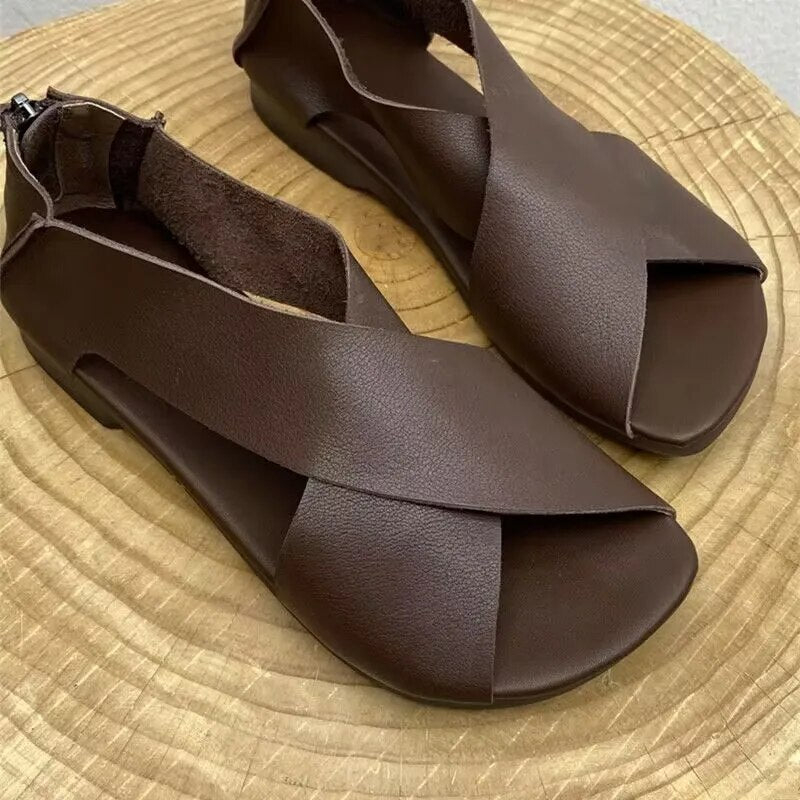 Women's Crossover Strap Flat Sandals - Ankle Tie Closure