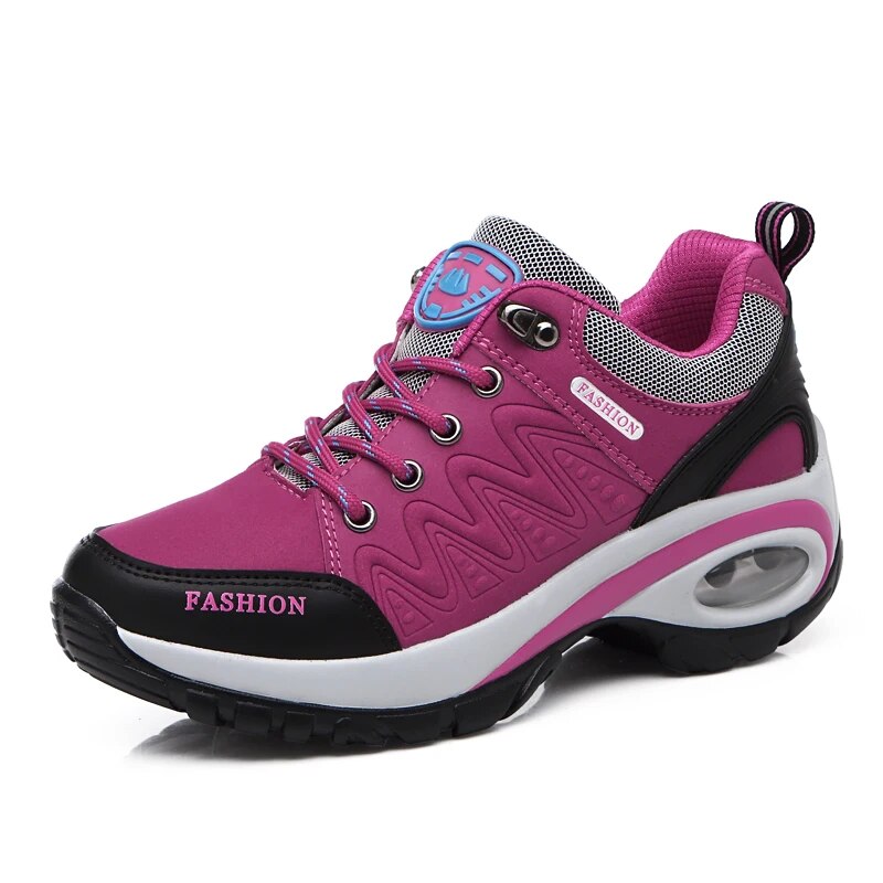 Women's Lace-Up Platform Sneakers with Leather Upper and Air Cushion Sole