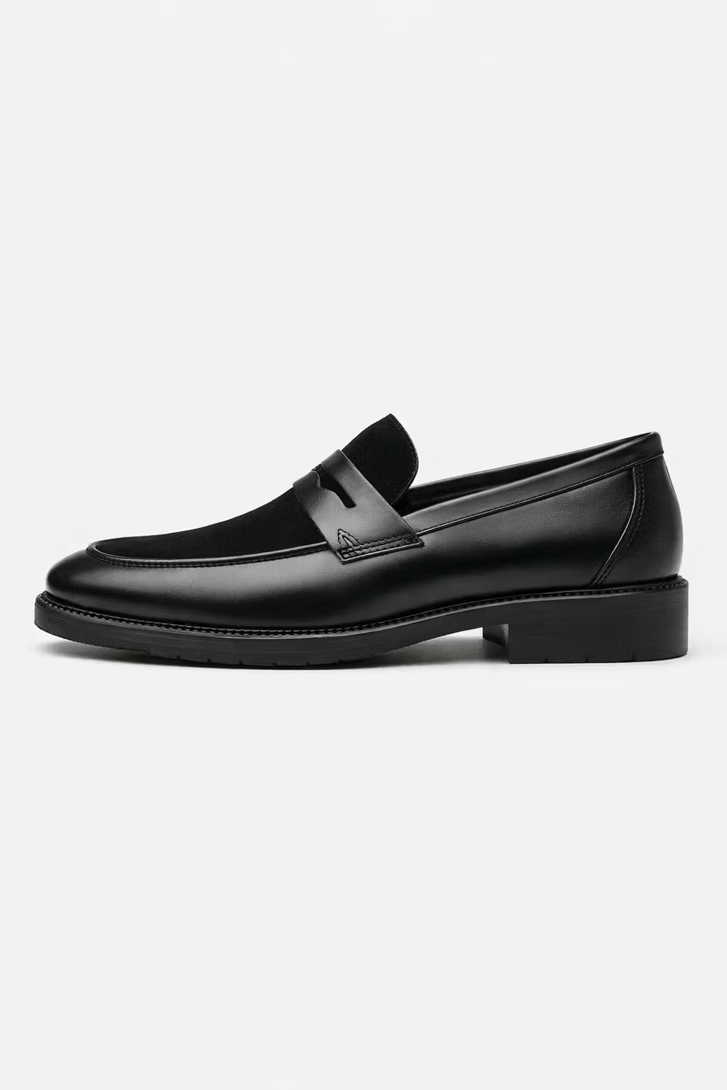 Men's Loafers - Slip-On - Penny Strap - Suede Vamp - Lug Sole
